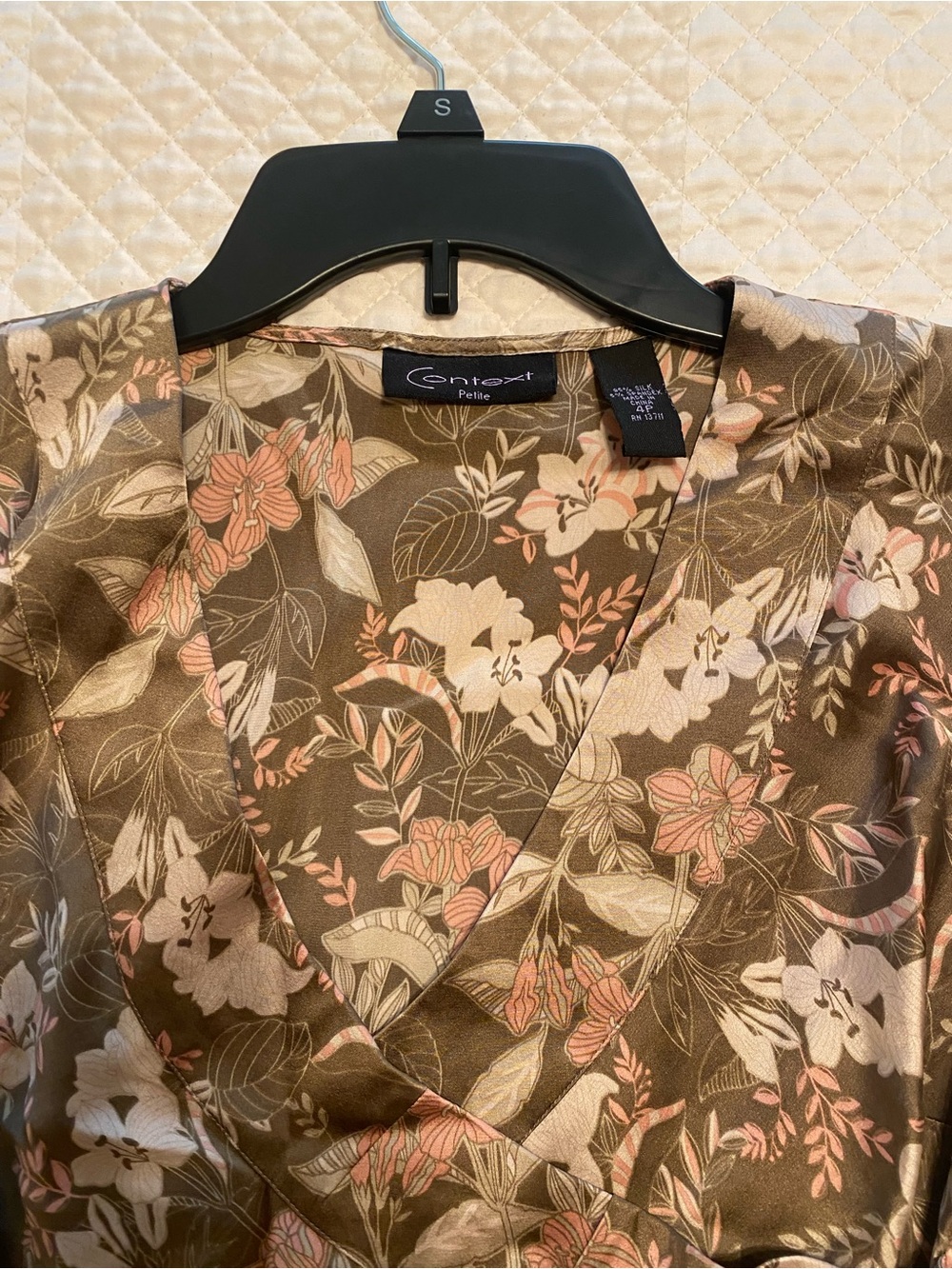 Context Floral Wrap Blouse in Brown and Pink
